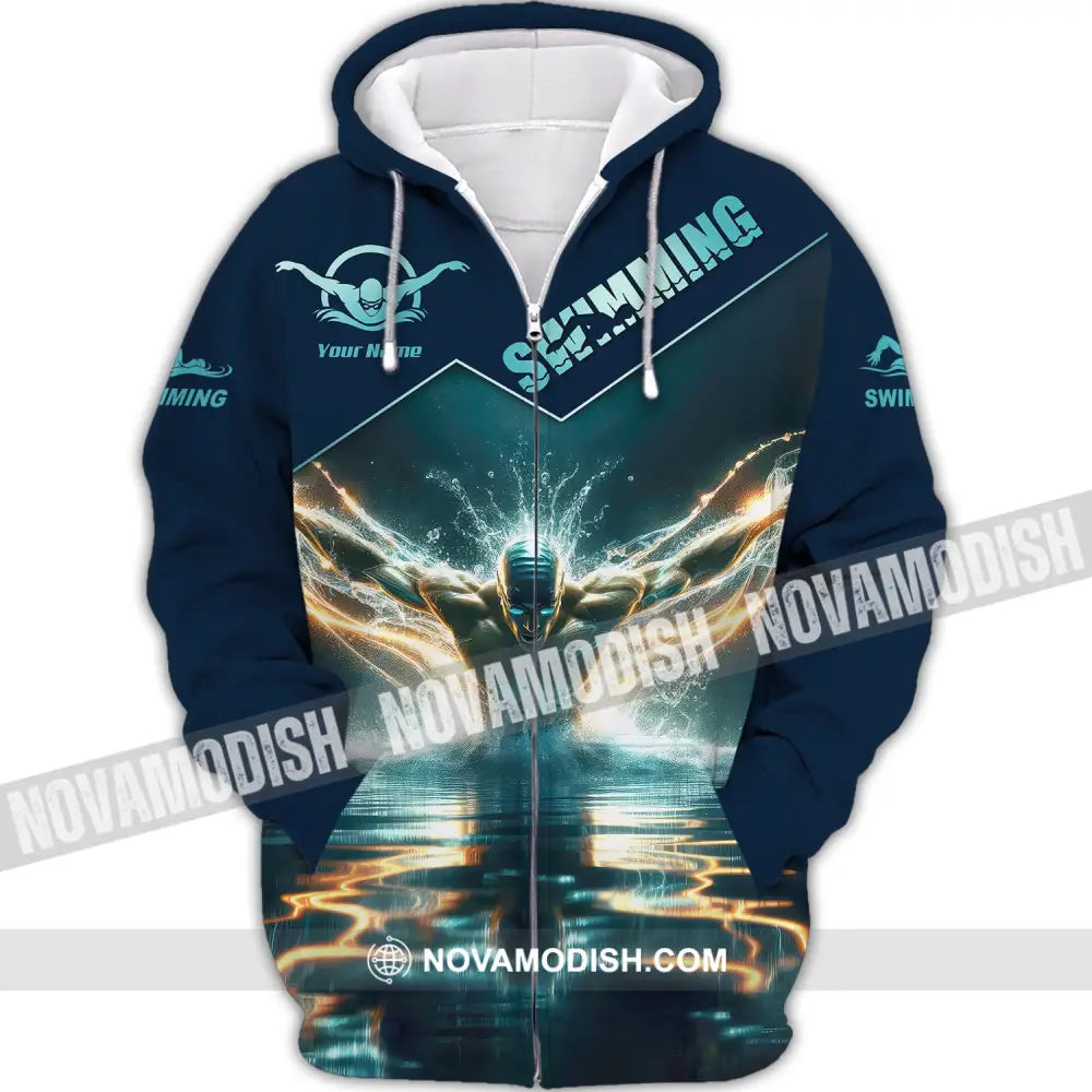Man Shirt Custom Name Swimming For Swimmers Zipper Hoodie / S T-Shirt