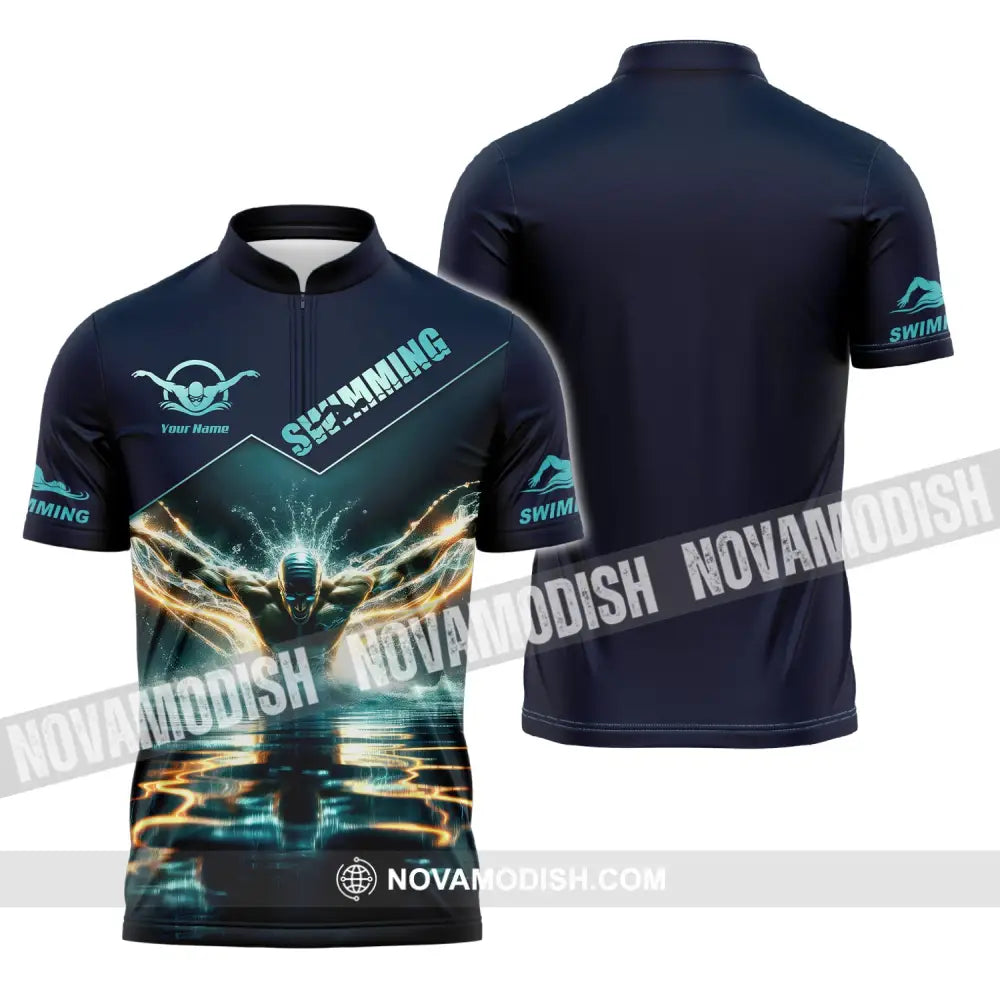 Man Shirt Custom Name Swimming For Swimmers Zipper Polo / S T-Shirt