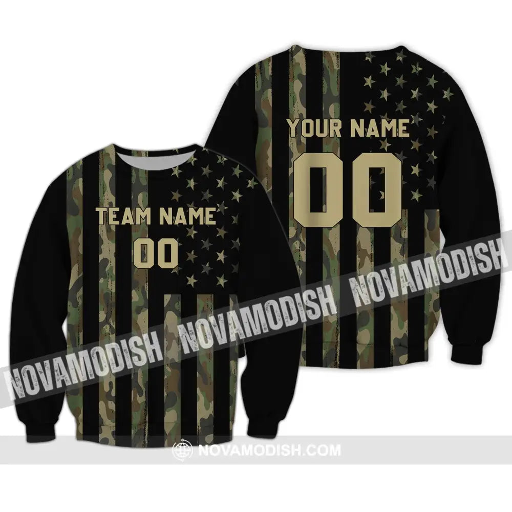 Man Shirt - Custom Name T-Shirt American Flag Us Long Sleeve / S T-Shirt