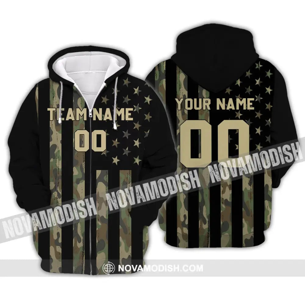 Man Shirt - Custom Name T-Shirt American Flag Us Zipper Hoodie / S T-Shirt