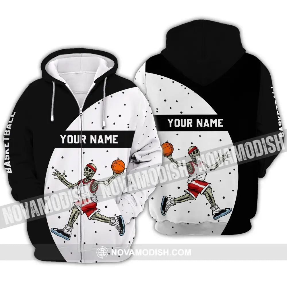 Man Shirt - Custom Name T-Shirt - Basketball Skeleton Clothing Zipper Hoodie / S T-shirt