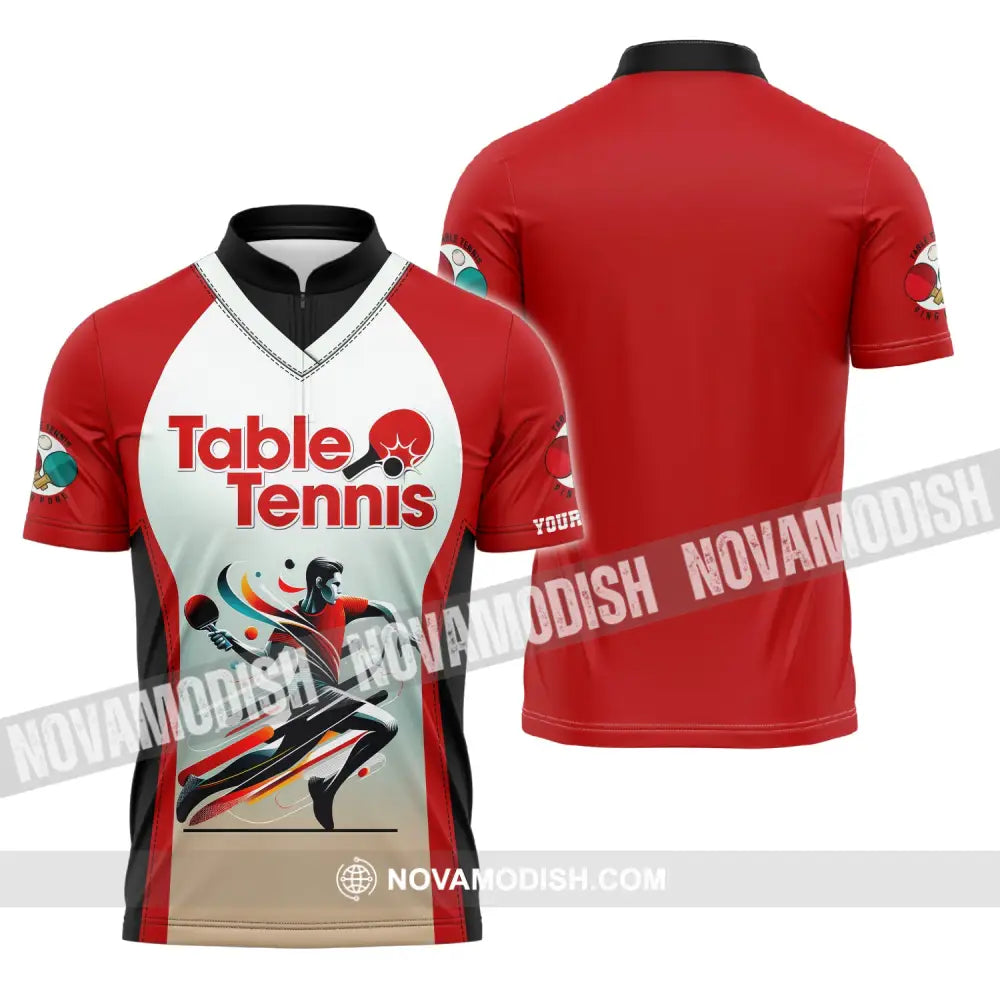 Man Shirt Custom Name Table Tennis Polo Long Sleeve Gift For Lover Zipper / S T-Shirt