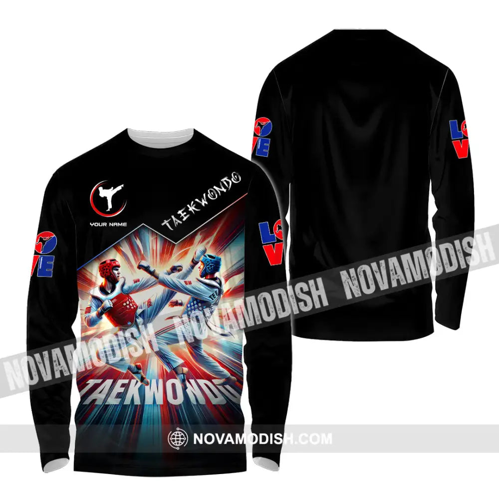 Man Shirt Custom Name Taekwondo Lover Hoodie Polo Long Sleeve / S T-Shirt