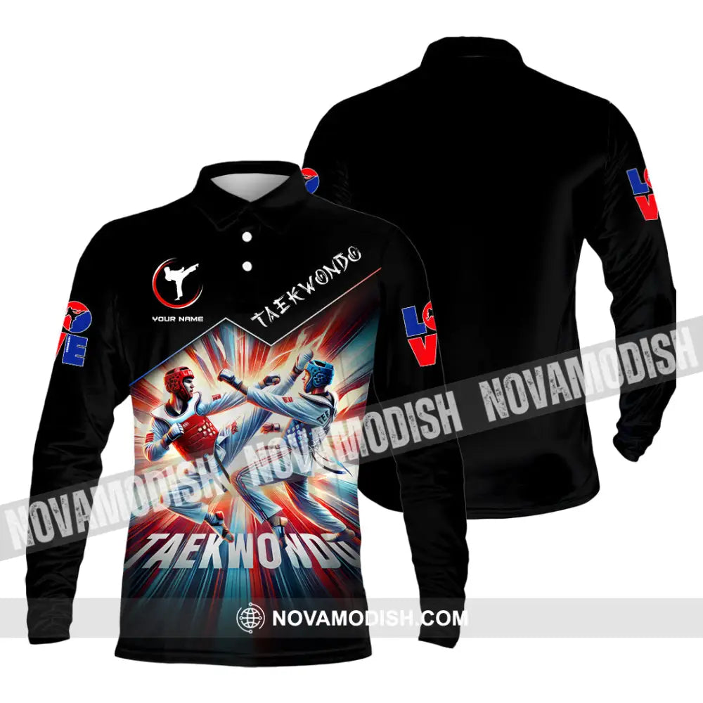 Man Shirt Custom Name Taekwondo Lover Hoodie Polo Long Sleeve / S T-Shirt