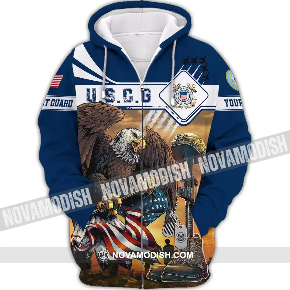 Man Shirt Custom Name U.s.coast Guard Veteran Shirts Uscg T-Shirt Zipper Hoodie / S