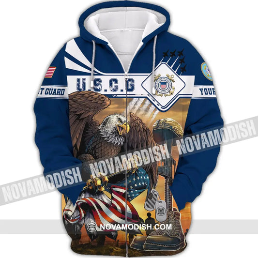 Man Shirt Custom Name U.s.coast Guard Veteran Shirts Uscg T-Shirt Zipper Hoodie / S