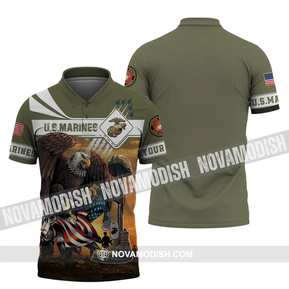 Man Shirt Custom Name U.s. Marines Veteran Shirts Usmc T-Shirt Polo / S