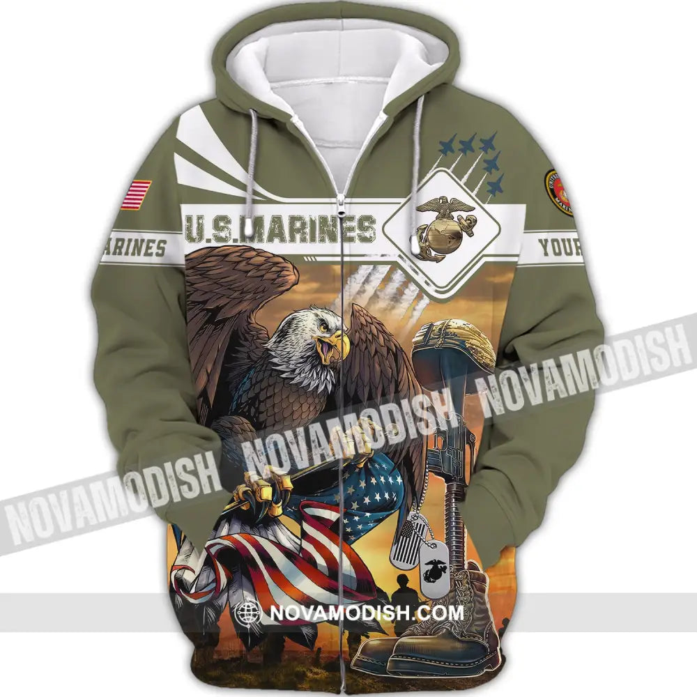 Man Shirt Custom Name U.s. Marines Veteran Shirts Usmc T-Shirt Zipper Hoodie / S