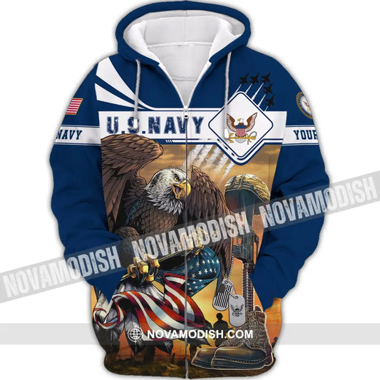 Man Shirt Custom Name U.s.navy United States Shirts Us Veteran T-Shirt Zipper Hoodie / S