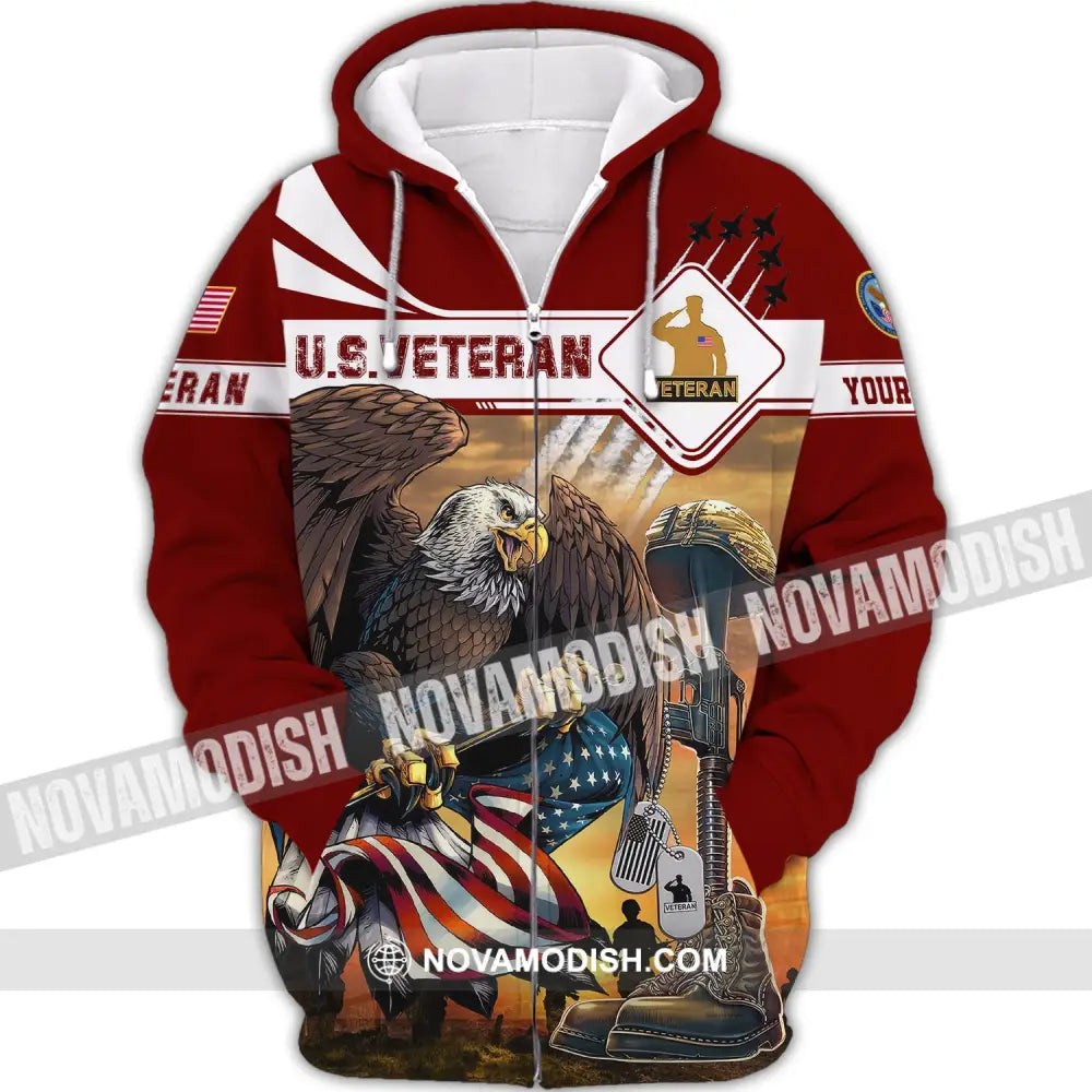 Man Shirt Custom Name U.s.veteran United States Shirts Us T-Shirt Zipper Hoodie / S