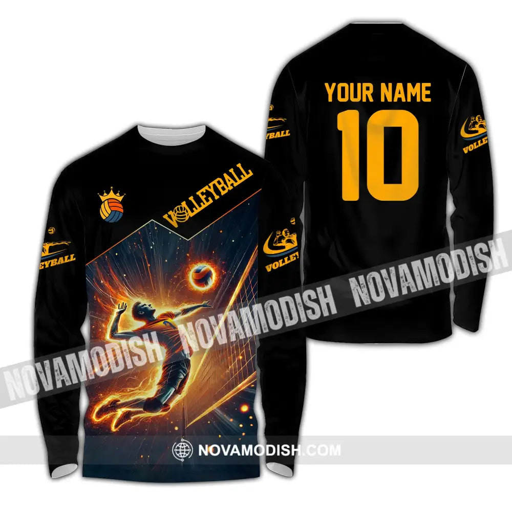 Man Shirt Custom Name Volleyball T-Shirt Hoodie Long Sleeve / S