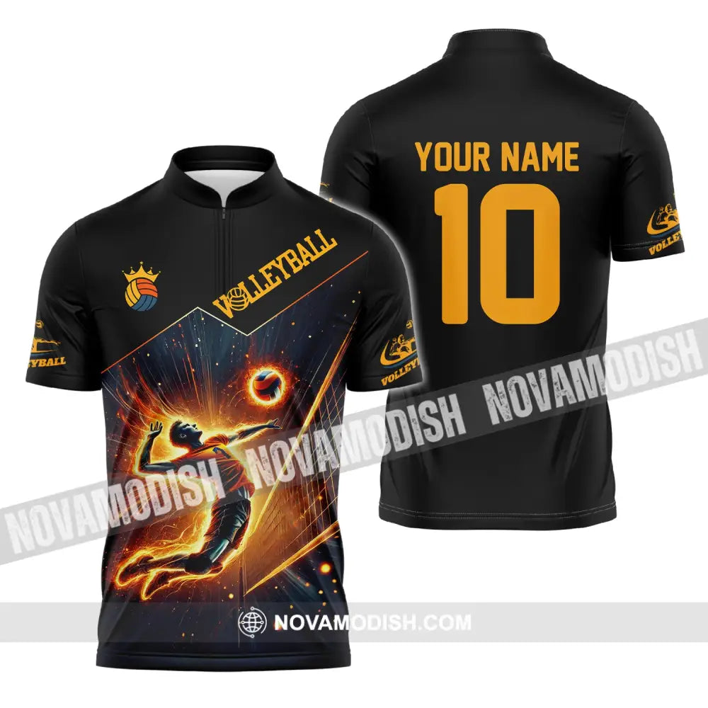 Man Shirt Custom Name Volleyball T-Shirt Hoodie Long Sleeve Zipper Polo / S