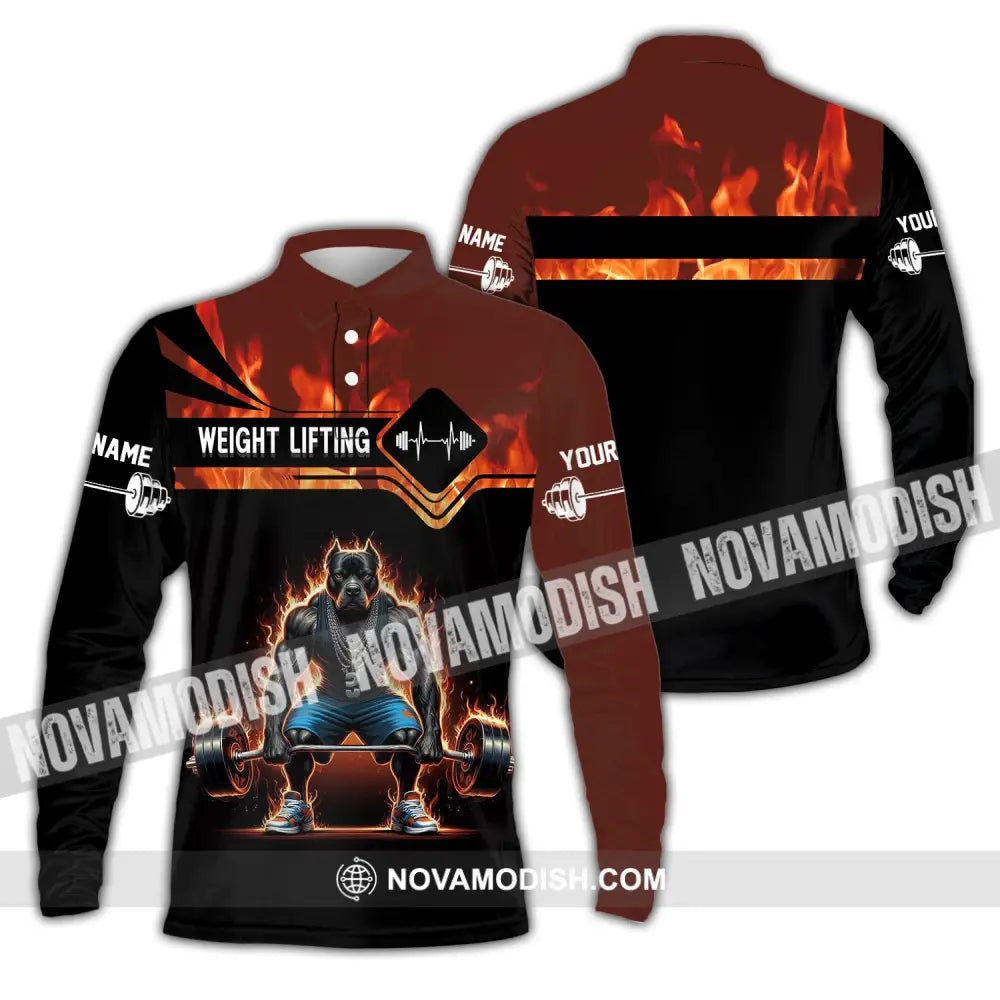 Man Shirt Custom Name Weightlifting Polo Apparel Long Sleeve / S T-Shirt