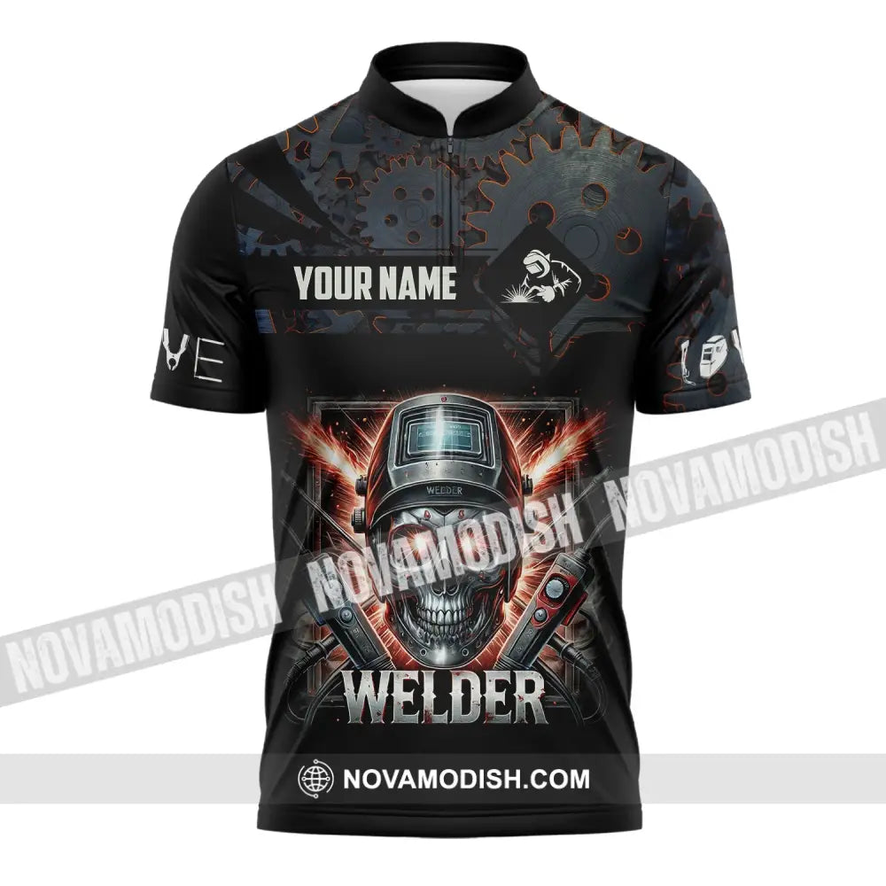 Man Shirt Custom Name Welder Polo Hoodie Long Sleeve Zipper / S T-Shirt