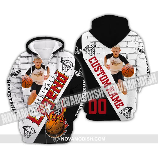 Man Shirt Custom Photo Name And Number Basketball T-Shirt Legend Gift For Player Zipper Hoodie / S