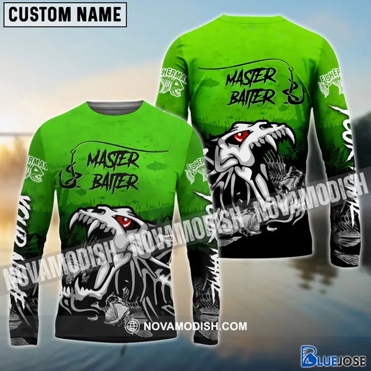 Master Baiter Green Custom Name 3D Shirts Fishing Long Sleeves 31.05