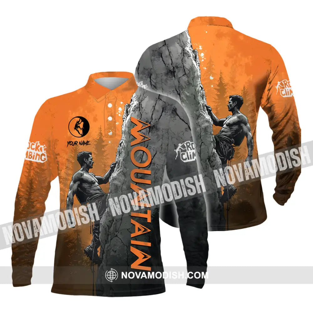 Men Shirt - Custom Climbing Mountain Shirt Long Sleeve Polo / S T-shirt