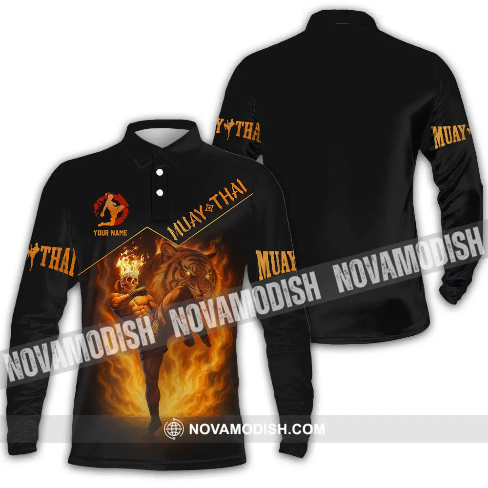 Men Shirt - Custom Let’s Fight Fire Muay Thai Sport Shirt Long Sleeve Polo / S T-shirt
