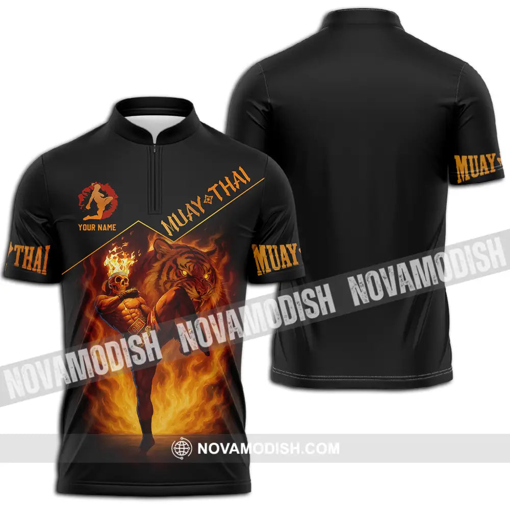 Men Shirt - Custom Let’s Fight Fire Muay Thai Sport Shirt Zipper Polo Shirt / S T-shirt