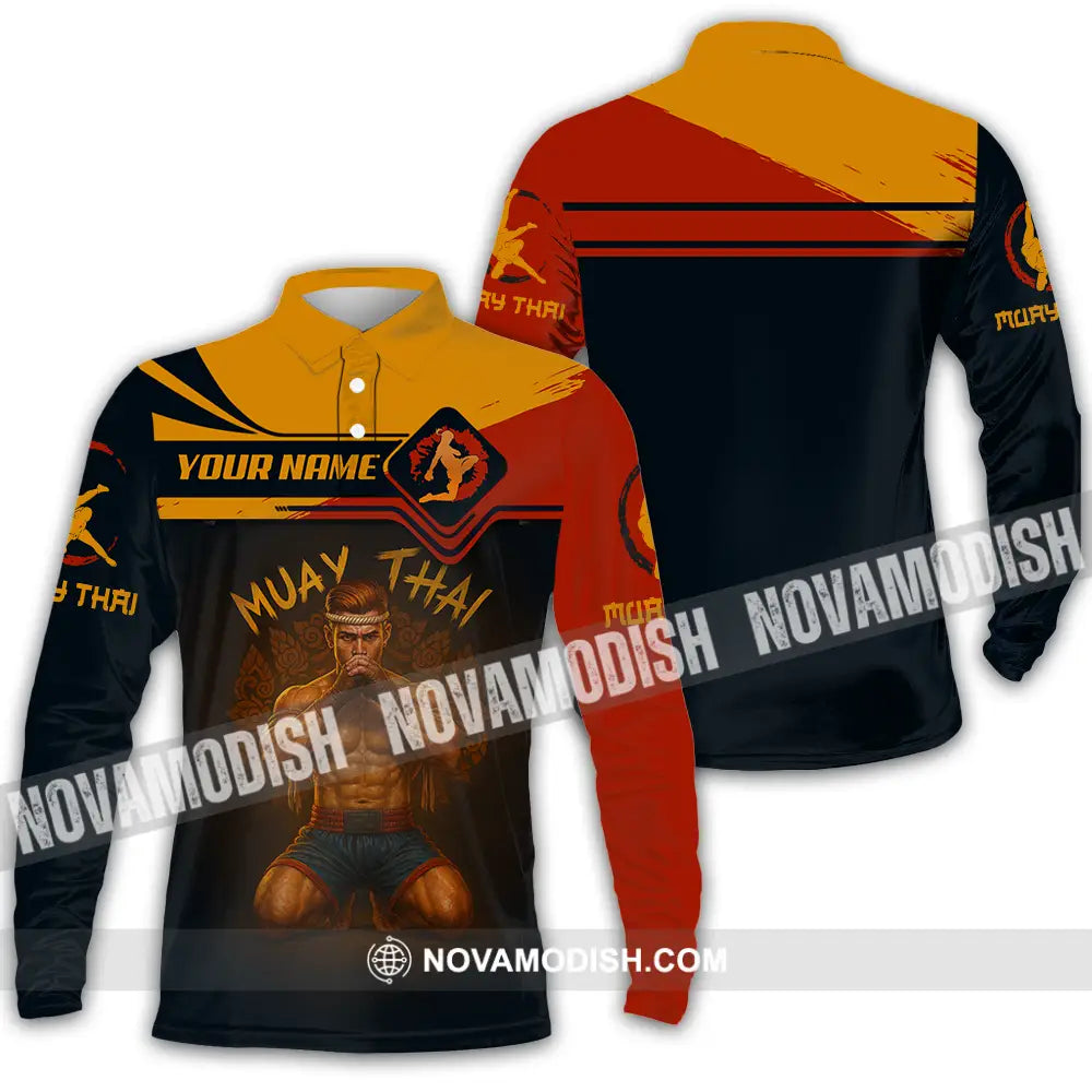 Men Shirt - Custom Let’s Fight Muay Thai Sport Shirt Long Sleeve Polo / S T-shirt
