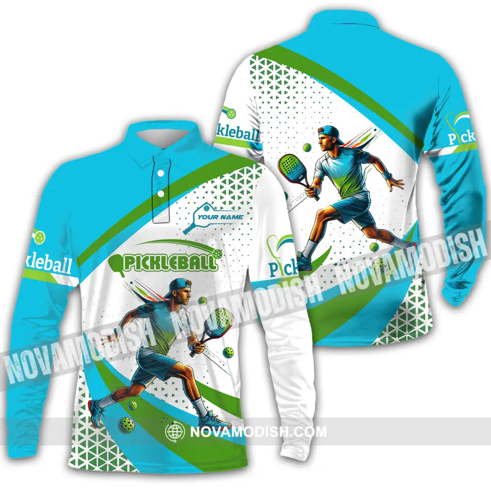 Men Shirt - Custom Name Sport Shirt Pickleball Classic Shirt Long Sleeve Polo / S T-shirt