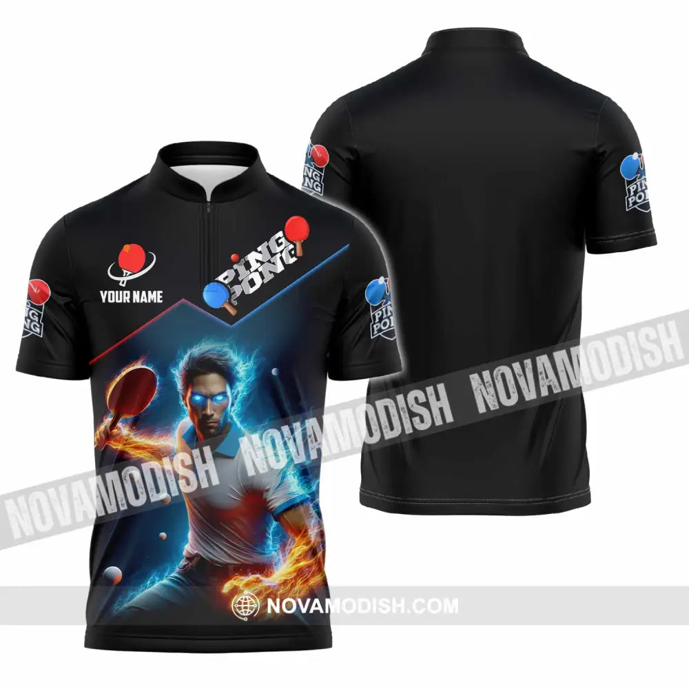 Men Shirt - Custom Ping Pong Lover Shirt Zipper Polo Shirt / S T-shirt