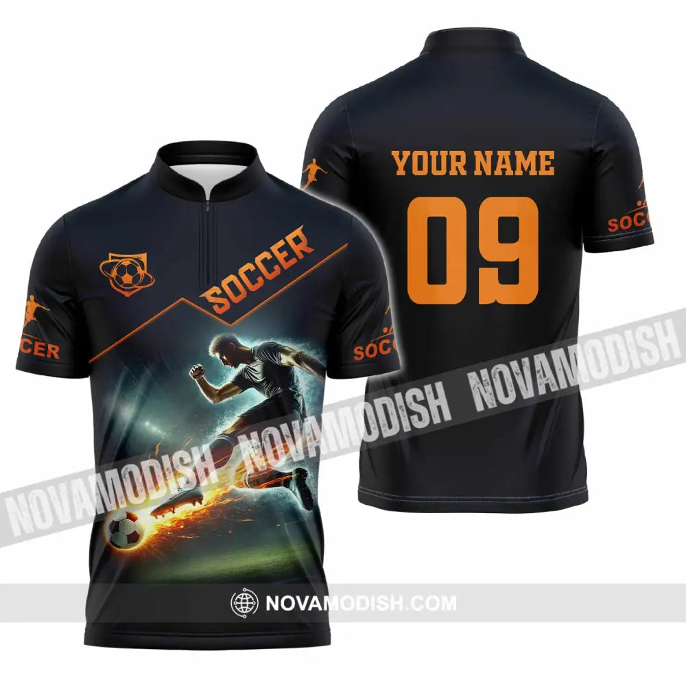Men Shirt - Custom Soccer Man Soccer Player Shirt Zipper Polo Shirt / S T-shirt