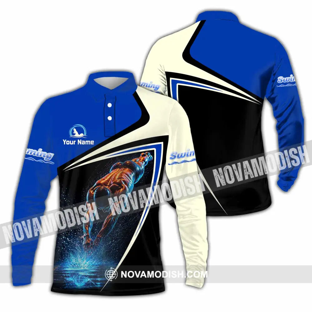 Men Shirt - Custom Swimming Shirt - Long Sleeve Polo / S - T-shirt
