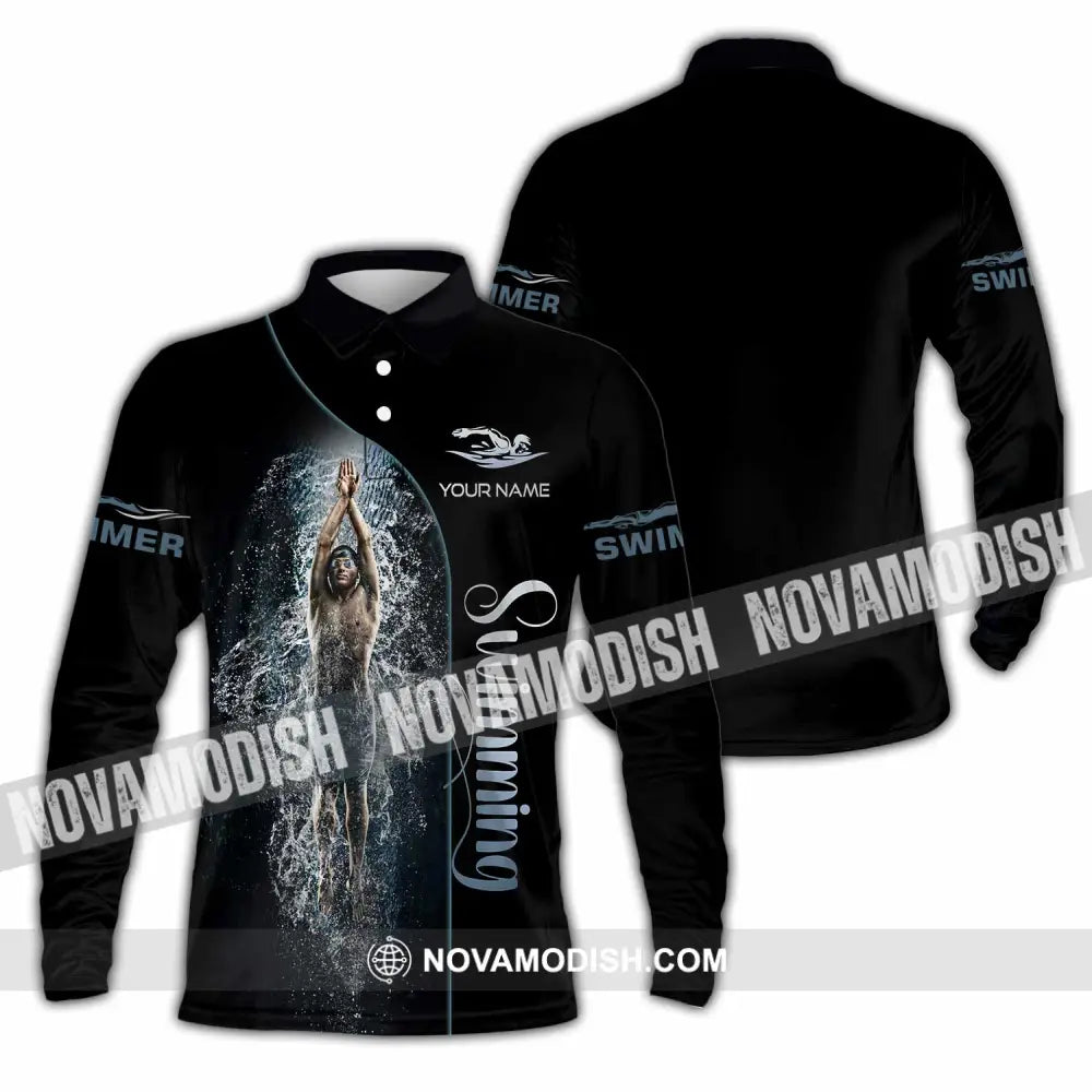 Men Shirt - Custom Swimming Swim Lover Shirt Long Sleeve Polo / S T-shirt