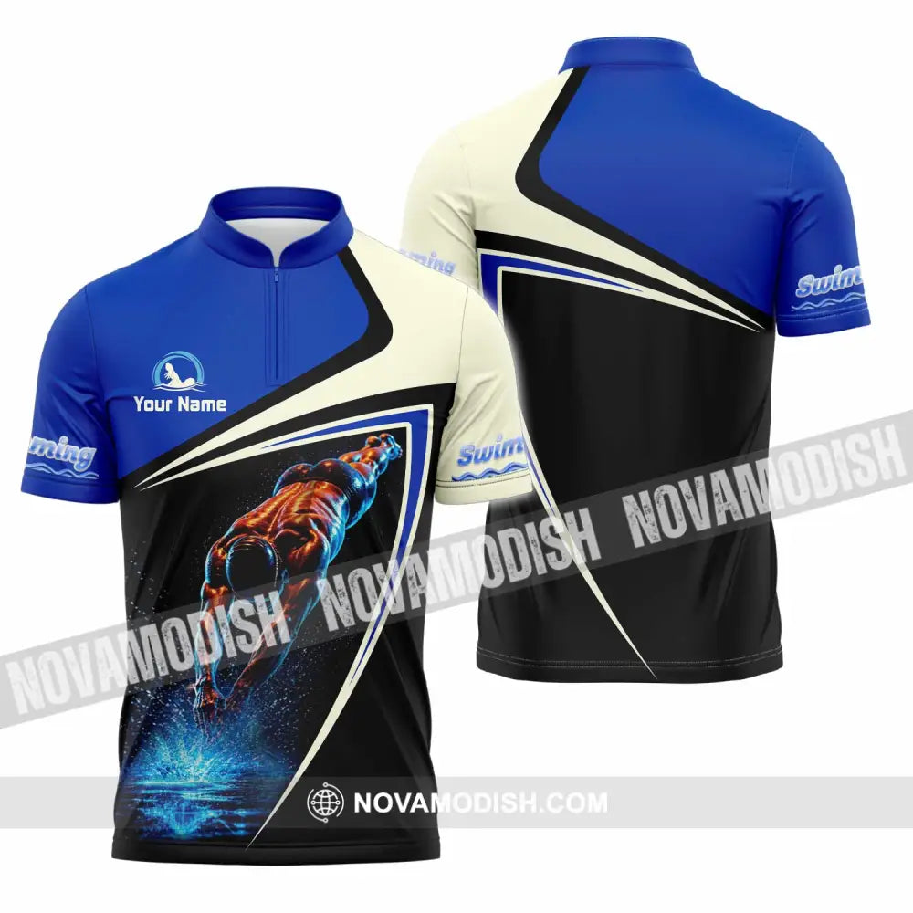Men Shirt - Custom Swimming Shirt - Zipper Polo Shirt / S - T-shirt