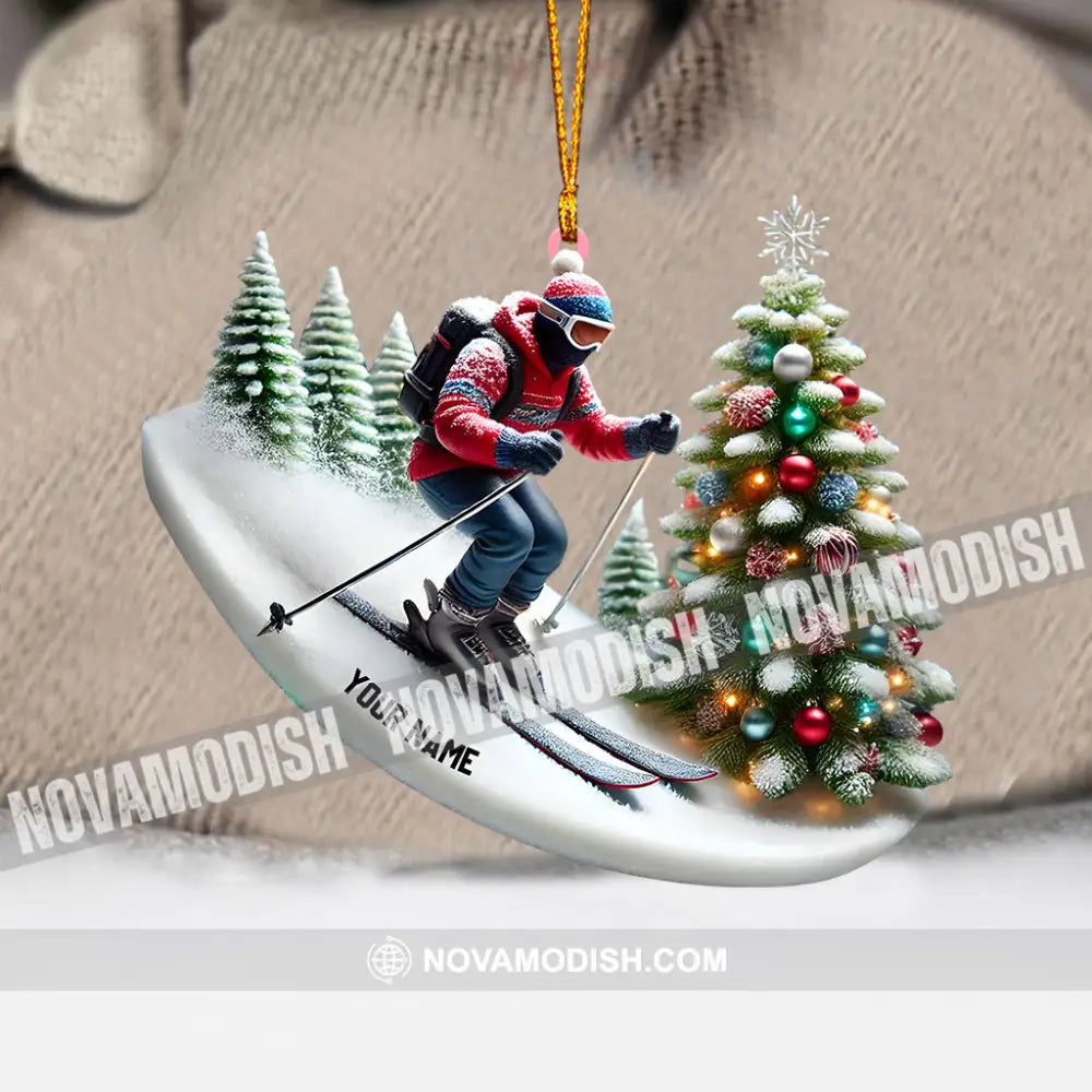 Merry Christmas Skiing Home Decor Ornament Personalized