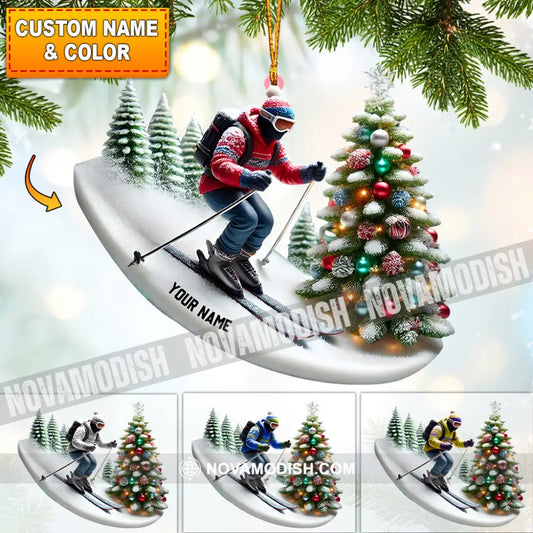 Merry Christmas Skiing Home Decor Ornament Personalized