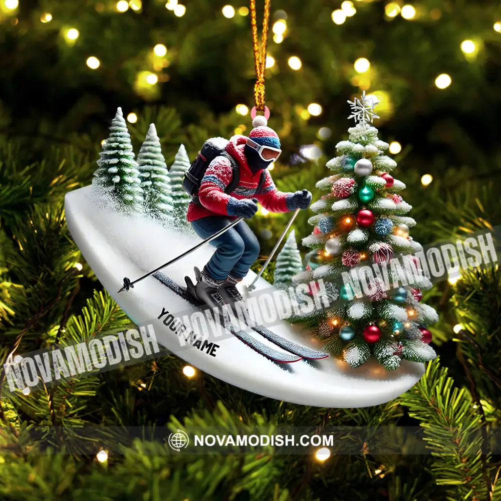 Merry Christmas Skiing Home Decor Ornament Personalized