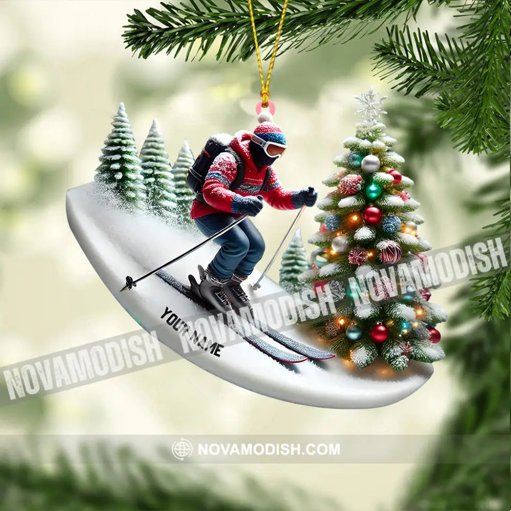 Merry Christmas Skiing Home Decor Ornament Personalized