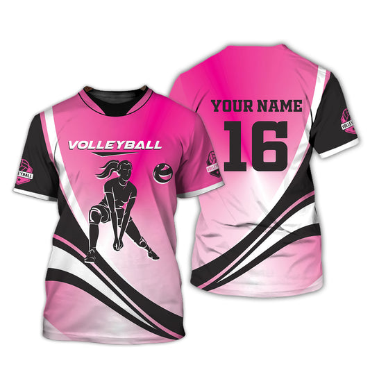 Damen-Shirt, Volleyball-Shirt mit individuellem Namen und Nummer, T-Shirt für Volleyball-Verein, Geschenk für Volleyballspieler