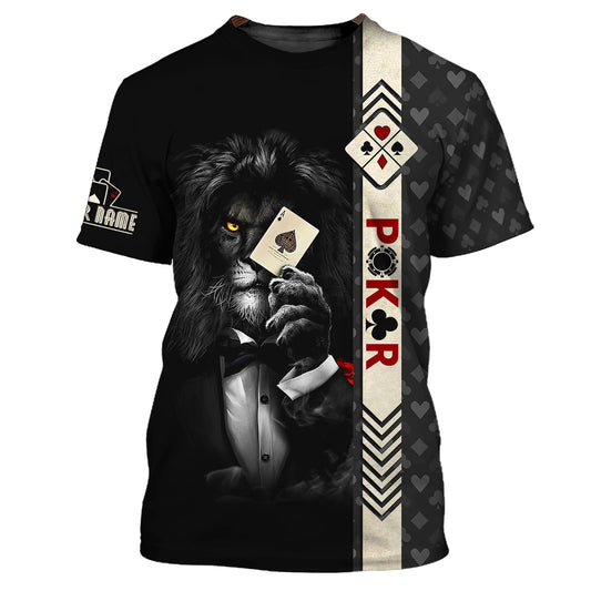 Herren-Shirt, individuelles Namens-Poker-T-Shirt, Poker-Löwe, Casino-Shirt, Poker-Geschenk