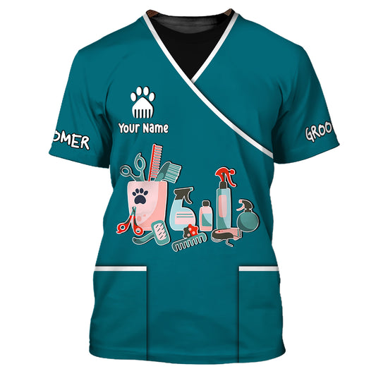 Unisex Shirt, Custom Name Groomer Shirt, Pet Groomer Polo, Pet Grooming T-Shirt