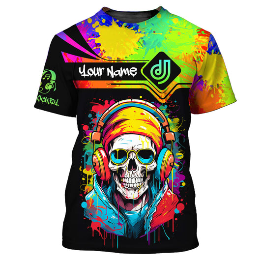 Unisex Shirt, Custom Name Disc Jockey Shirt, DJ Skull Hoodie Shirt Polo Long Sleeve, Gift for DJ