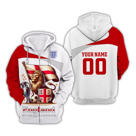 Unisex Shirt, Custom Name and Number England Football Shirt, Euro 2024 England Football Polo Long Sleeve