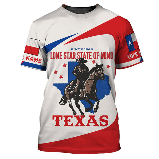 Unisex Shirt, Custom Name Texas T-Shirt, Texas 1845, Lone Star State of Mind, Texas Shirt