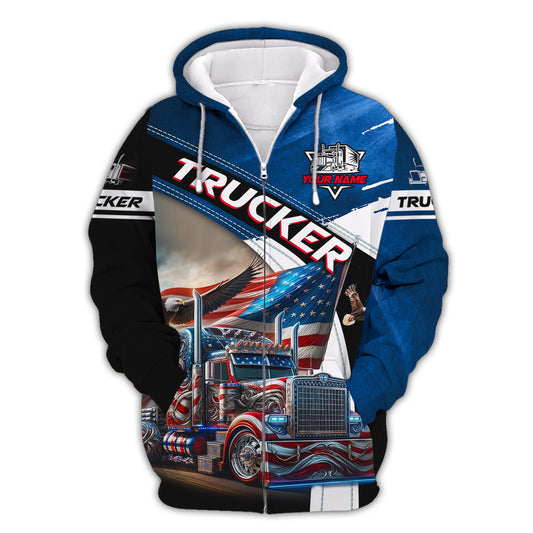 Unisex Shirt, Custom Name Trucker T-Shirt, USA Flag Shirt, Trucker American T-Shirt