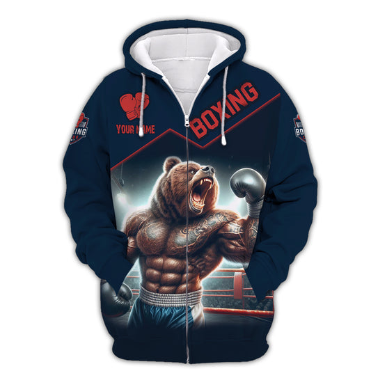 Man Shirt, Custom Name Shirt for Boxing Lover, Boxing Bear Shirt, Boxing Hoodie Shirt Polo Long Sleeve