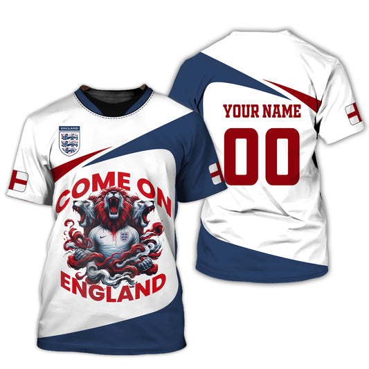 Unisex Shirt, Custom Name and Number England Football Shirt, Come On England Shirt, England Football Polo Long Sleeve