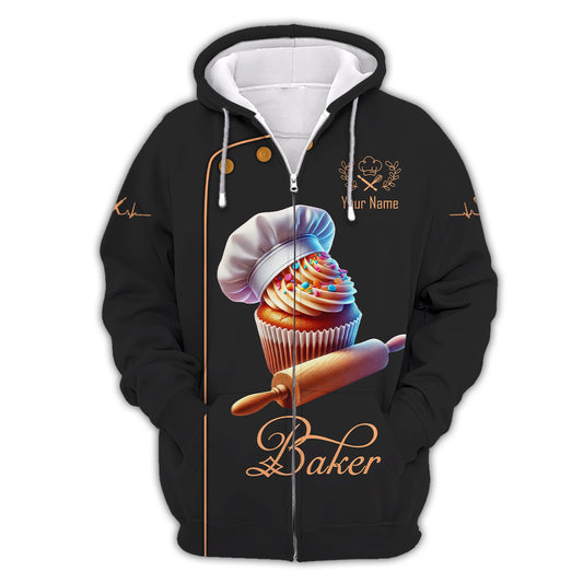 Unisex Shirt, Custom Name Baker Shirt, Bakery Chef Polo Long Sleeve, Bakery Shop T-Shirt