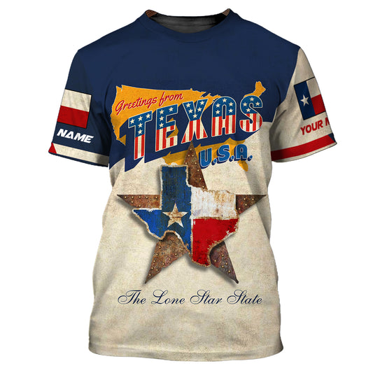 Unisex-Shirt, individuelles Namens-Texas-T-Shirt, Gruß aus Texas, USA Texas-Shirt