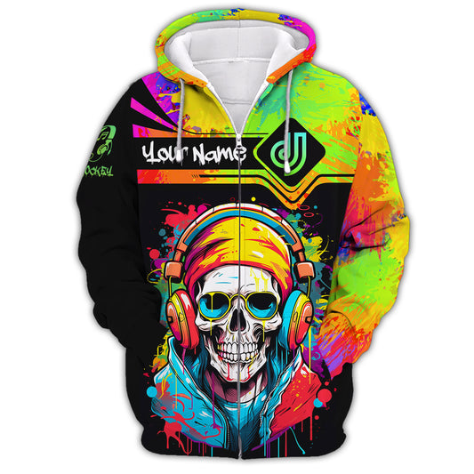 Unisex Shirt, Custom Name Disc Jockey Shirt, DJ Skull Hoodie Shirt Polo Long Sleeve, Gift for DJ