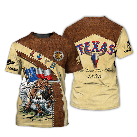 Unisex-Shirt, individuelles Namens-Texas-T-Shirt, The Lone Star State 1845, Texas-Shirt