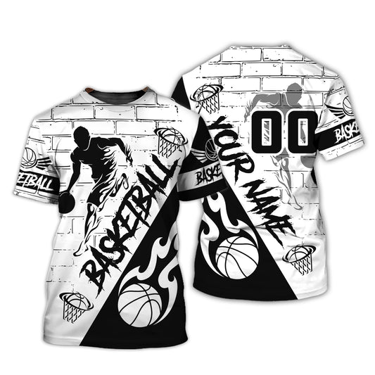 Herren-Shirt, Basketball-Shirt, individuelles Namens-T-Shirt, Basketball-Feuer, Geschenk für Basketballspieler