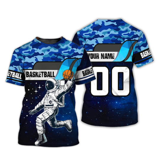 Herren-Shirt, Basketball-Shirt, individuelles Namens-T-Shirt, Basketball-Astronaut, Geschenk für Basketballspieler