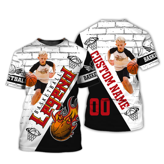 Herren-Shirt, individuelles Foto-Namens- und Nummer-Basketball-T-Shirt, Basketball-Legende, Geschenk für Basketballspieler